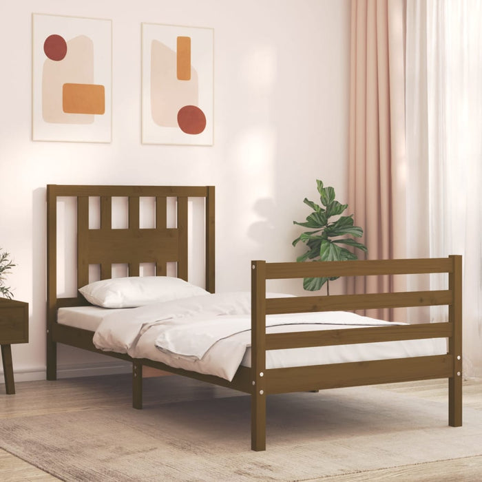 Massivholzbett mit Kopfteil Honigbraun 100x200 cm