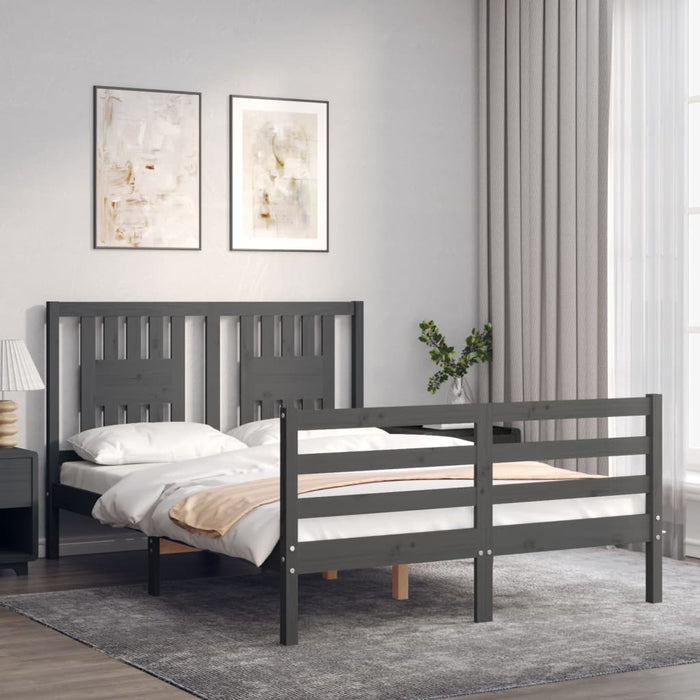 Massivholzbett mit Kopfteil Grau 140x200 cm