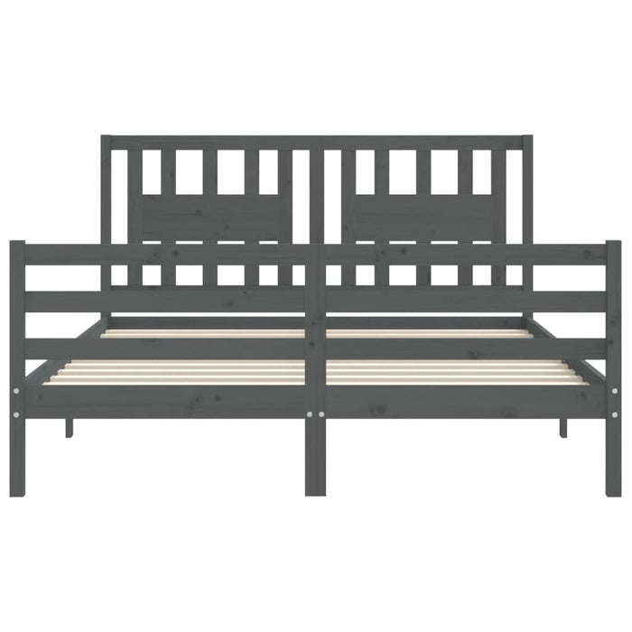 Massivholzbett mit Kopfteil Grau
