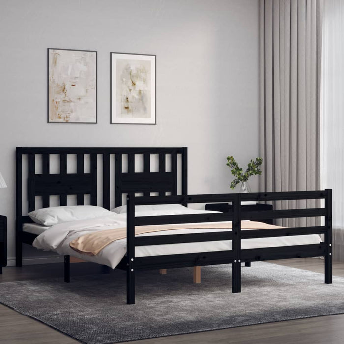 Massivholzbett mit Kopfteil Schwarz