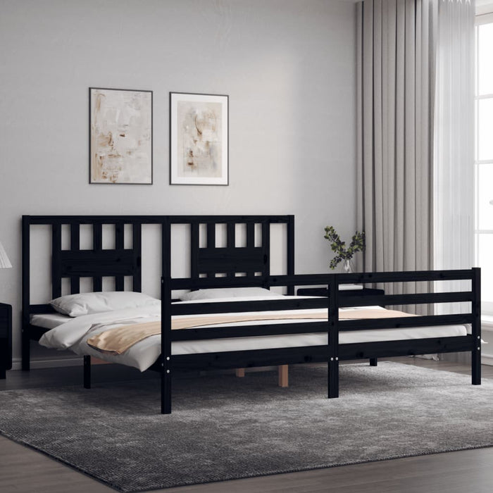 Massivholzbett mit Kopfteil Schwarz