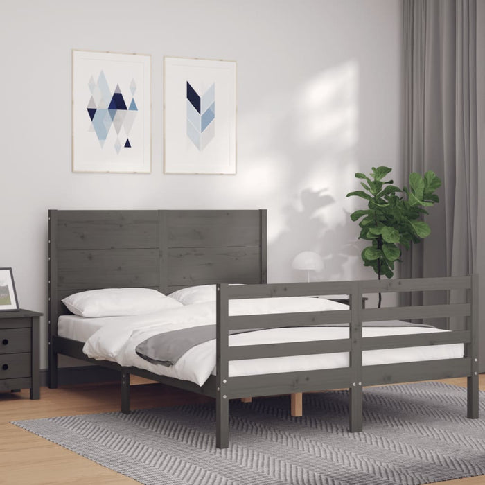 Massivholzbett mit Kopfteil Grau 140x190 cm