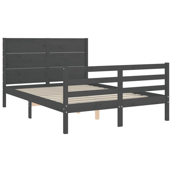 Massivholzbett mit Kopfteil Grau 140x190 cm