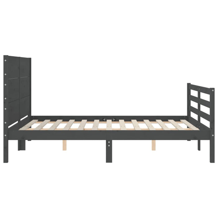 Massivholzbett mit Kopfteil Grau 140x190 cm