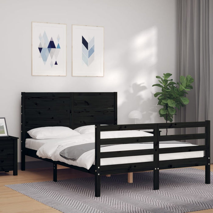Massivholzbett mit Kopfteil Schwarz 140x190 cm