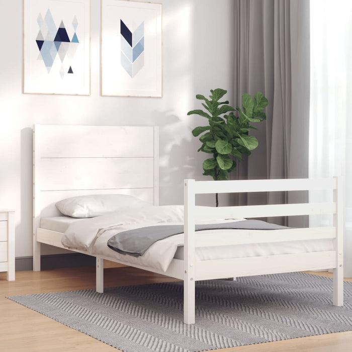 Massivholzbett mit Kopfteil Weiß 90x200 cm