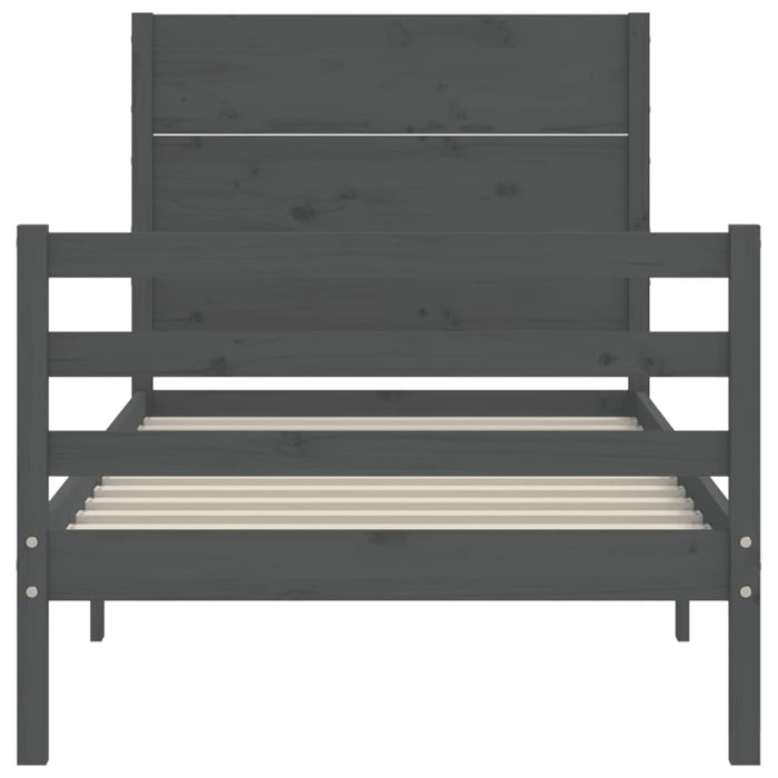 Massivholzbett mit Kopfteil Grau 90x200 cm