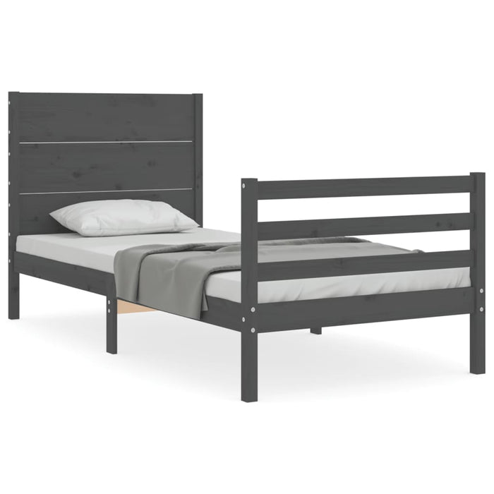 Massivholzbett mit Kopfteil Grau 100x200 cm