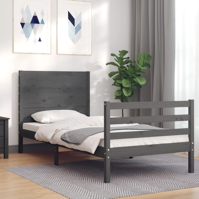 Massivholzbett mit Kopfteil Grau 100x200 cm