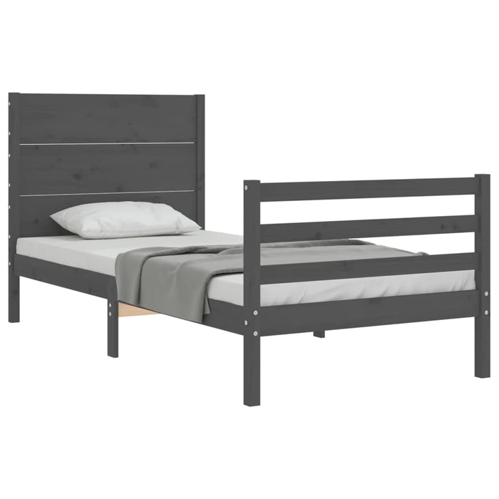 Massivholzbett mit Kopfteil Grau 100x200 cm