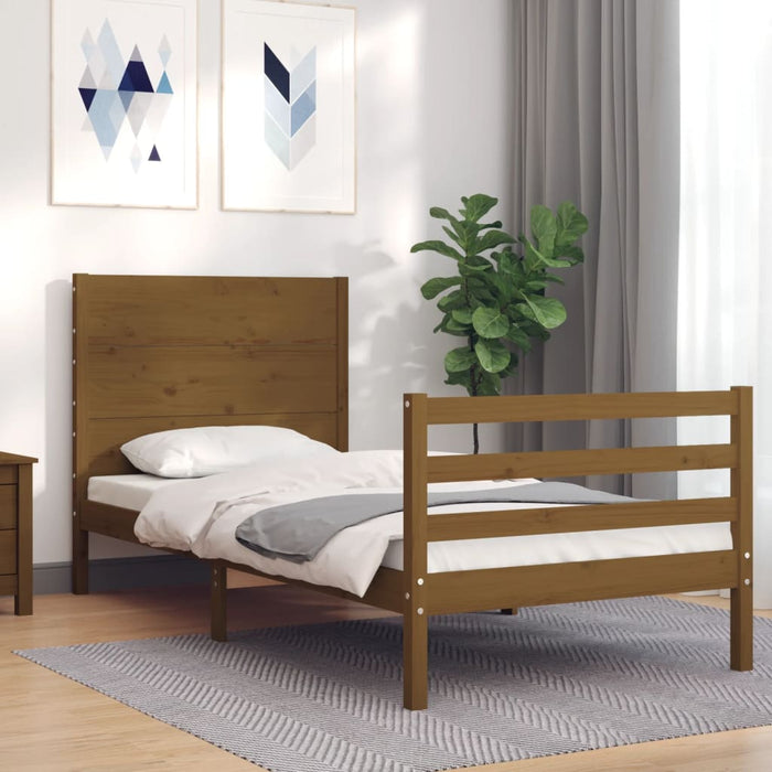 Massivholzbett mit Kopfteil Honigbraun 100x200 cm