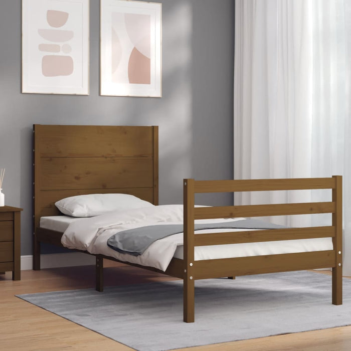 Massivholzbett mit Kopfteil Honigbraun 100x200 cm