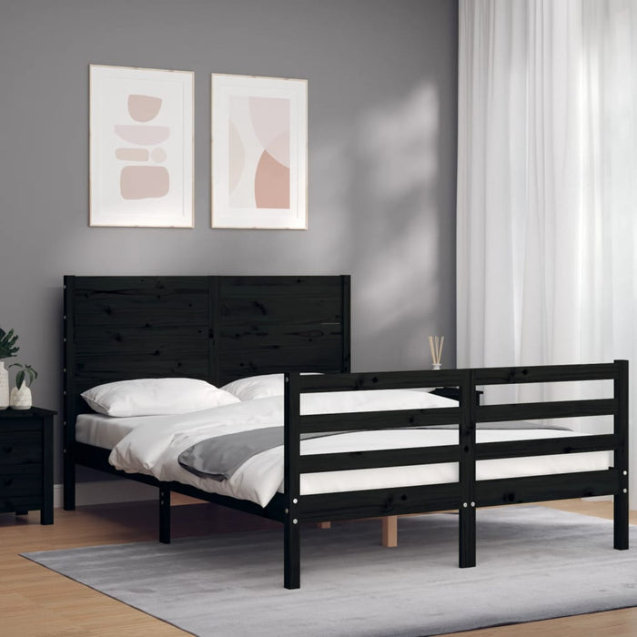 Massivholzbett mit Kopfteil Schwarz 120x200 cm