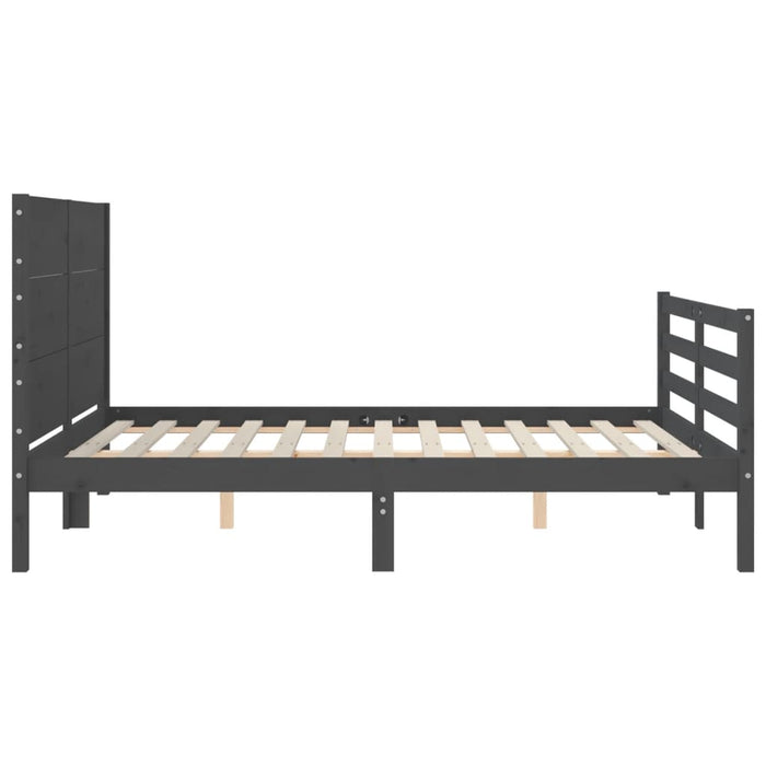 Massivholzbett mit Kopfteil Grau 140x200 cm