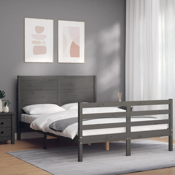 Massivholzbett mit Kopfteil Grau 140x200 cm