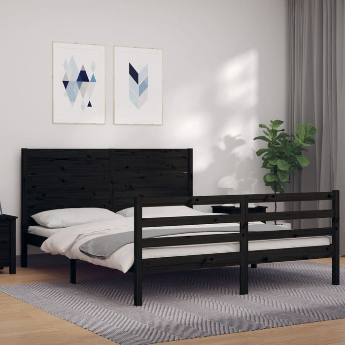 Massivholzbett mit Kopfteil Schwarz