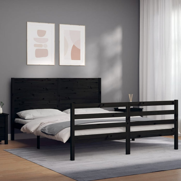 Massivholzbett mit Kopfteil Schwarz 160x200 cm