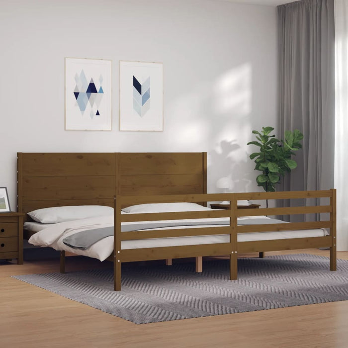 Massivholzbett mit Kopfteil Honigbraun 200x200 cm