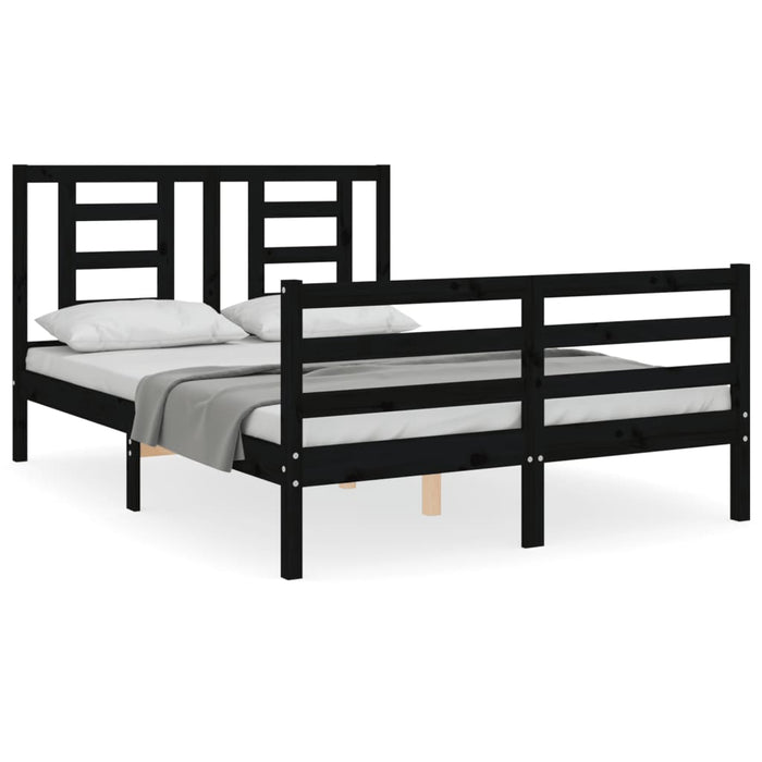 Massivholzbett mit Kopfteil Schwarz