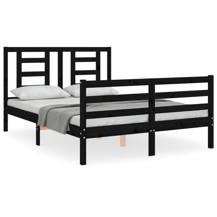 Massivholzbett mit Kopfteil Schwarz 140x190 cm