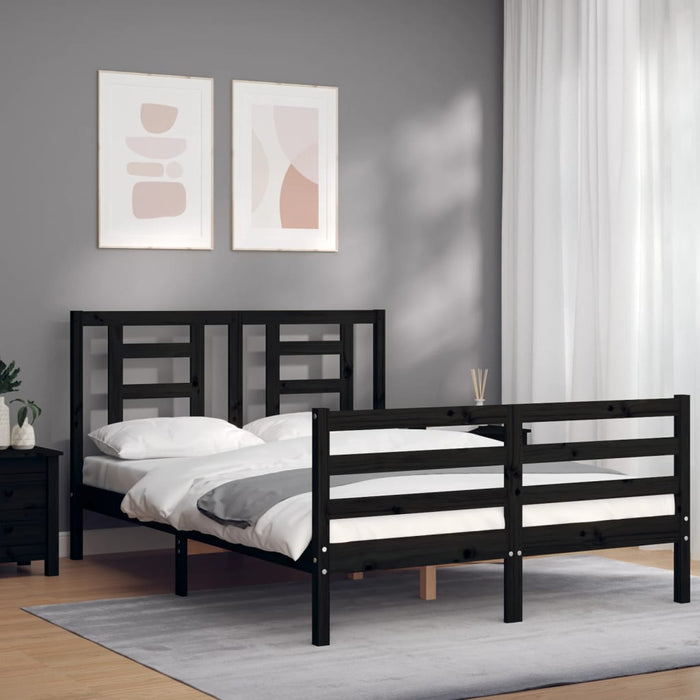 Massivholzbett mit Kopfteil Schwarz 140x190 cm