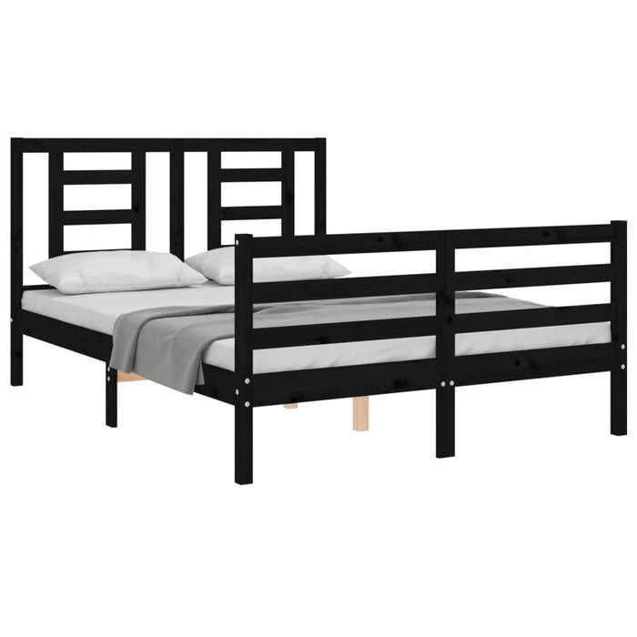 Massivholzbett mit Kopfteil Schwarz 140x190 cm