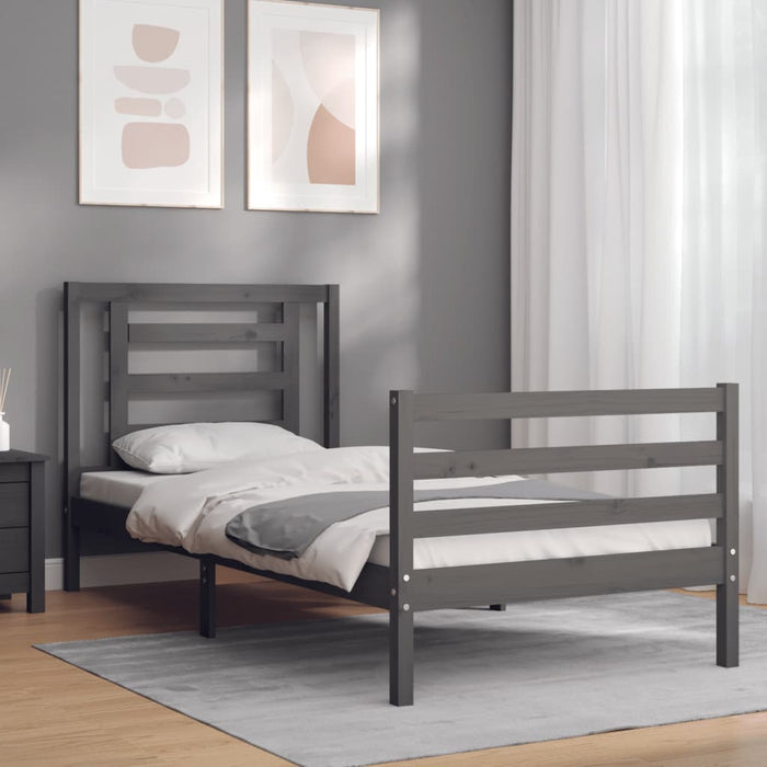 Massivholzbett mit Kopfteil Grau 90x200 cm