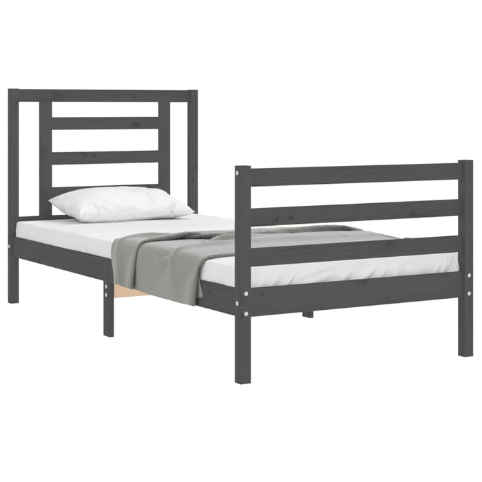 Massivholzbett mit Kopfteil Grau 90x200 cm
