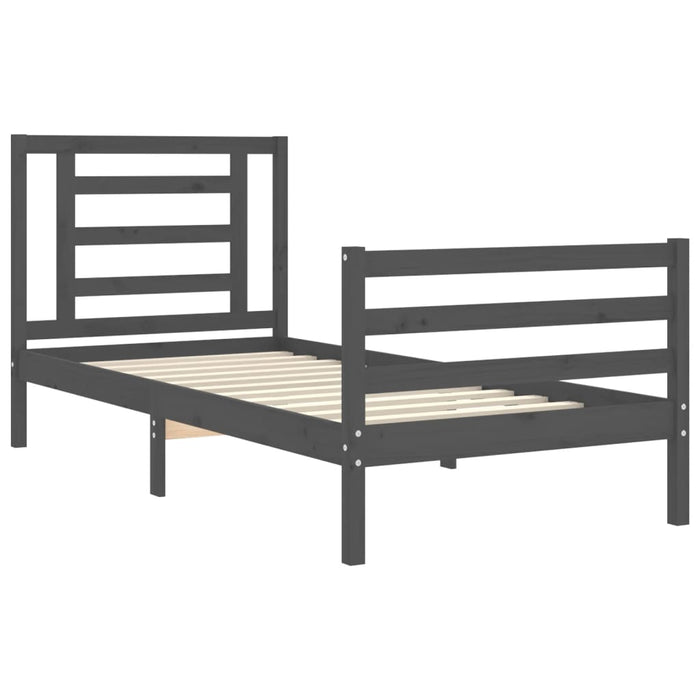 Massivholzbett mit Kopfteil Grau 90x200 cm