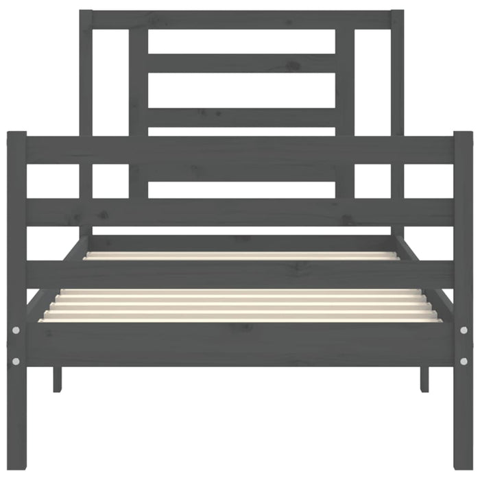 Massivholzbett mit Kopfteil Grau 90x200 cm