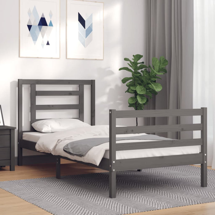 Massivholzbett mit Kopfteil Grau 90x200 cm