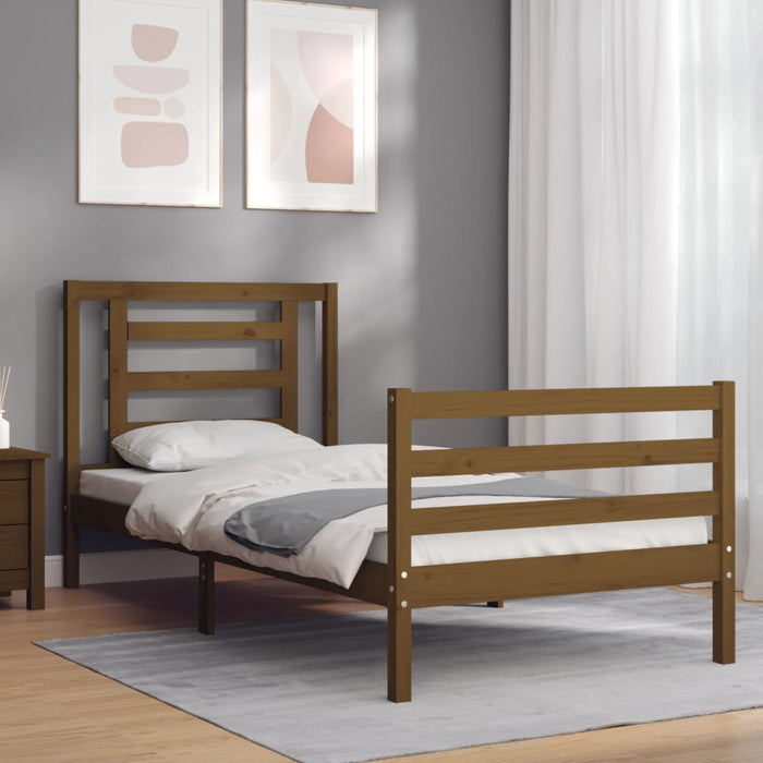 Massivholzbett mit Kopfteil Honigbraun 90x200 cm
