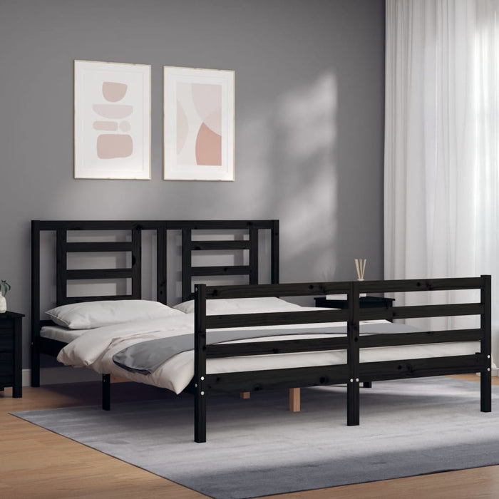 Massivholzbett mit Kopfteil Schwarz