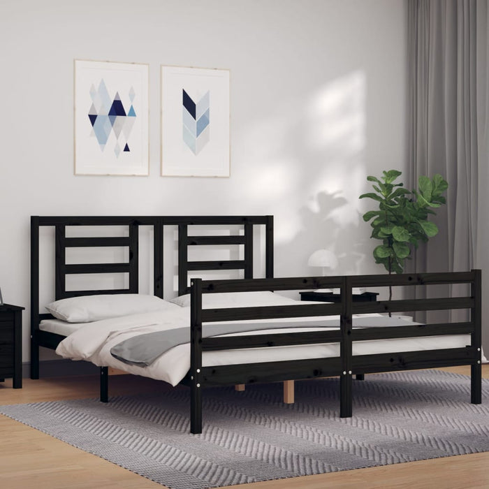 Massivholzbett mit Kopfteil Schwarz