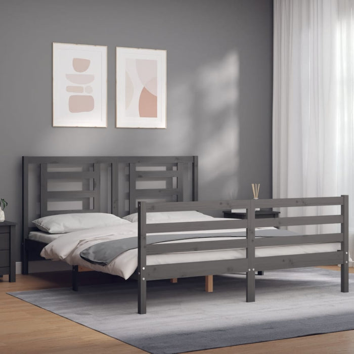 Massivholzbett mit Kopfteil Grau 160x200 cm