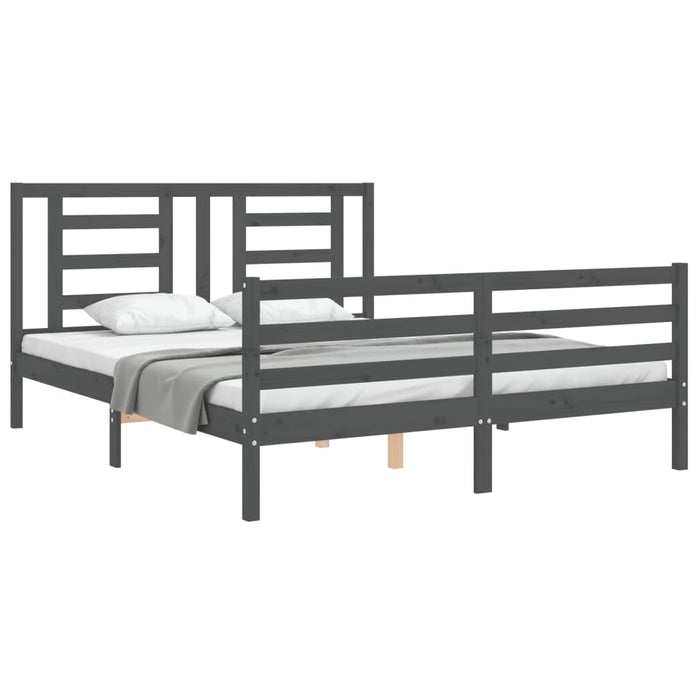 Massivholzbett mit Kopfteil Grau 160x200 cm