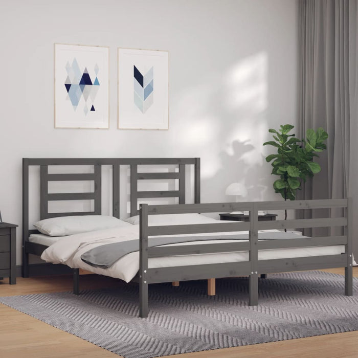 Massivholzbett mit Kopfteil Grau 160x200 cm