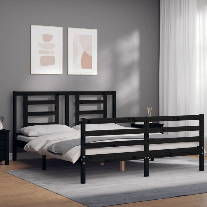 Massivholzbett mit Kopfteil Schwarz 160x200 cm