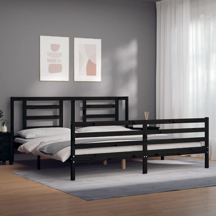 Massivholzbett mit Kopfteil Schwarz
