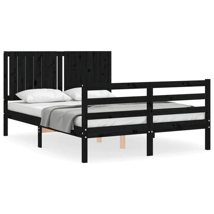 Massivholzbett mit Kopfteil Schwarz 140x190 cm