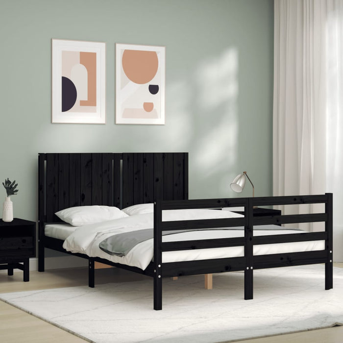 Massivholzbett mit Kopfteil Schwarz 140x190 cm