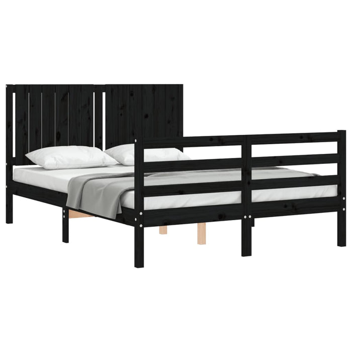 Massivholzbett mit Kopfteil Schwarz 140x190 cm