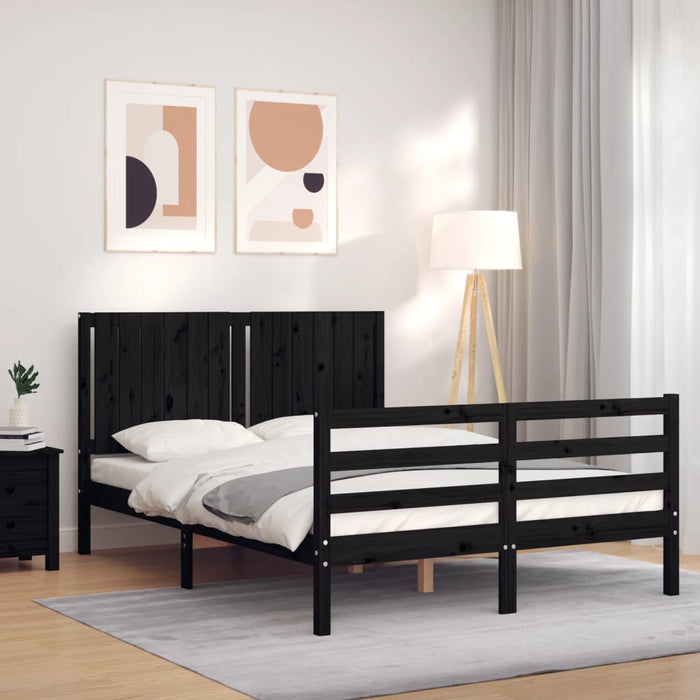 Massivholzbett mit Kopfteil Schwarz 140x190 cm
