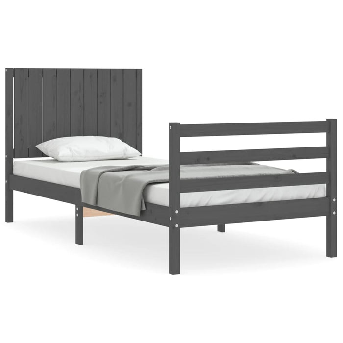 Massivholzbett mit Kopfteil Grau 90x200 cm