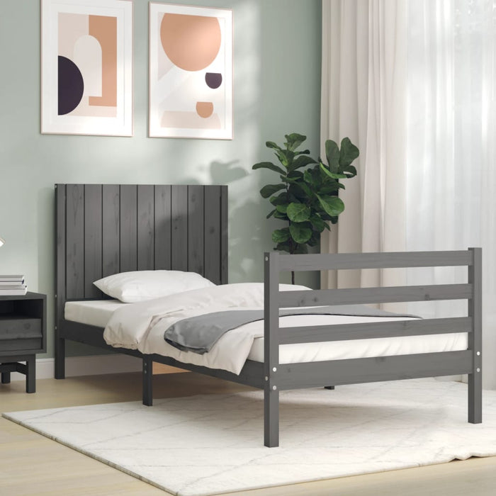 Massivholzbett mit Kopfteil Grau 90x200 cm