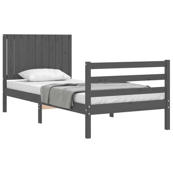 Massivholzbett mit Kopfteil Grau 90x200 cm