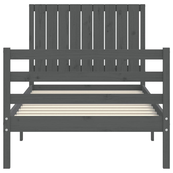 Massivholzbett mit Kopfteil Grau 90x200 cm