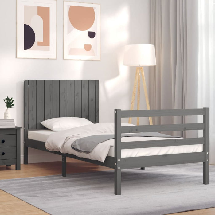 Massivholzbett mit Kopfteil Grau 90x200 cm