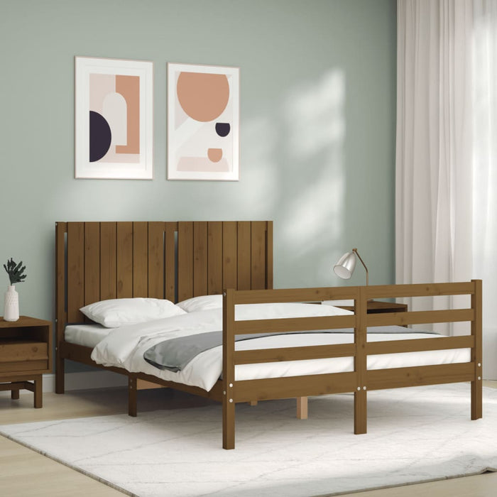 Massivholzbett mit Kopfteil Honigbraun 140x200 cm