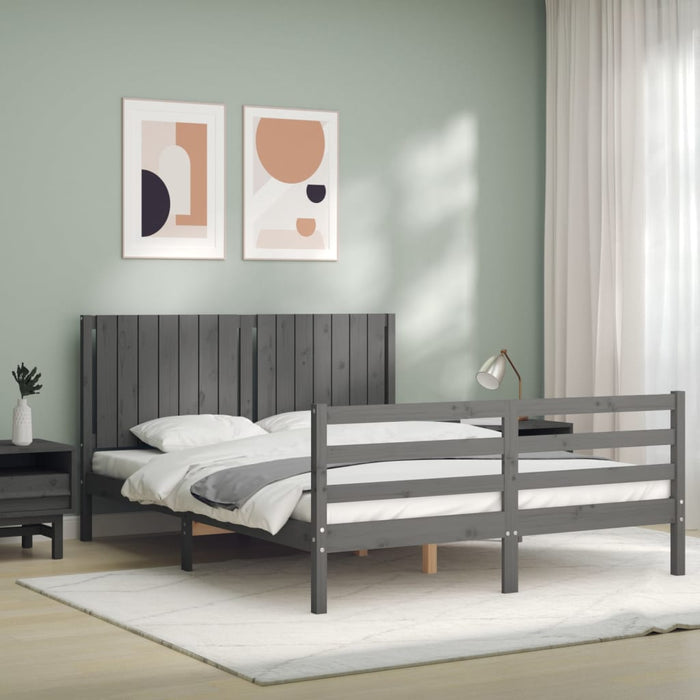 Massivholzbett mit Kopfteil Grau 160x200 cm